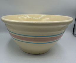 Vintage McCoy Pottery #10 Large Oven Ware Mixing Bowl Pink Blue Stripe USA 10&quot; - £33.16 GBP