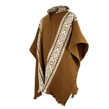 Llama Wool Mens Unisex South American Handwoven Poncho Cape Coat Jacket Brown - £62.09 GBP