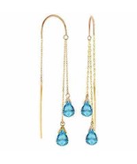 2.25 Carat 14K Yellow Gold Threaded Dangles Gemstone Earrings Blue Topaz... - $5,240.05 MXN