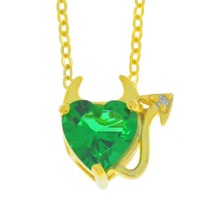 Lab-Created Emerald Devil Heart Pendant 18&quot; Chain 14K Yellow Gold Plated Silver - £44.17 GBP