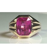 14K Yellow Gold Over 1.50CT Emerald Cut Pink Ruby Wedding Engagement Ring - £83.39 GBP
