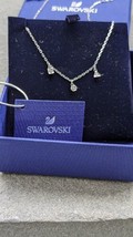 New SWAROVSKI Trio Crystal Pendants SIMPLE Necklace, Rhodium  Crystal Rhinestone - £47.16 GBP