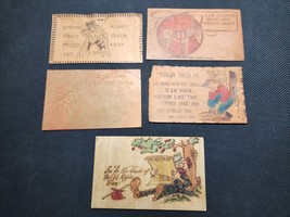 Antique 1906 Postcards FIVE UNUSUAL MATERIALS Leather &amp; Wood RED LODGE M... - $15.75