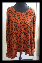 Ya Los Angeles Sweater Top Long Sleeve Flared Orange Leopard Print Ladies S - €11,27 EUR