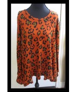 Ya Los Angeles Sweater Top Long Sleeve Flared Orange Leopard Print Ladies S - $235.90 MXN