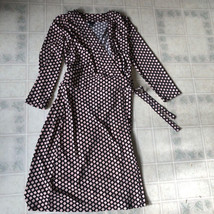 Ann Taylor True Wrap Dress Womens Size 0 Black pink geometric print 3/4 ... - £26.42 GBP