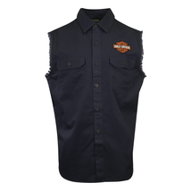 Harley-Davidson Men&#39;s Vest Dark Wash Denim Sleeveless Shirt (S60) - £34.17 GBP