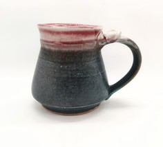 Loren Howard Handthrown Studio Art Pottery Coffee Mug Blue Red Thumb Grip - $23.74