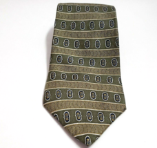 Geoffrey Beene 100% Silk Tie Green Gold Striped Woven - £6.27 GBP