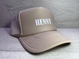 New Henny Tan Cream Hat 5 Panel High Crown Trucker Snapback Vintage - £13.88 GBP