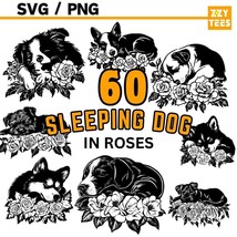 60 Sleeping Puppy in Sunflower SVG PNG Bundle - Cute Dog Clipart for Crafts - $2.98