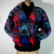 &quot;Frida Kahlo&quot; Genuine Fur Bomber Jacket Rabbit Soft Satin Lined Colorful Size M - £285.14 GBP