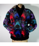 &quot;Frida Kahlo&quot; Genuine Fur Bomber Jacket Rabbit Soft Satin Lined Colorful... - £284.10 GBP