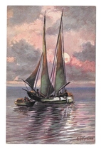 Nautical Seascape Artist Signed G Fuhrmann Sailboat w Smaller Boat ASM P... - £4.75 GBP