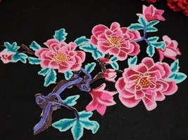 Fashion Pink flower patches, Iron on embroidered Peony patch  - $10.88