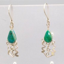 Vintage Sterling Silver and Green Turquoise Teardrop Dangle Earrings - £48.87 GBP