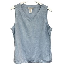 Evan Picone Sleeveless Linen Top Blue Size L V-Neck Loose Fit Tank Top B... - £15.52 GBP