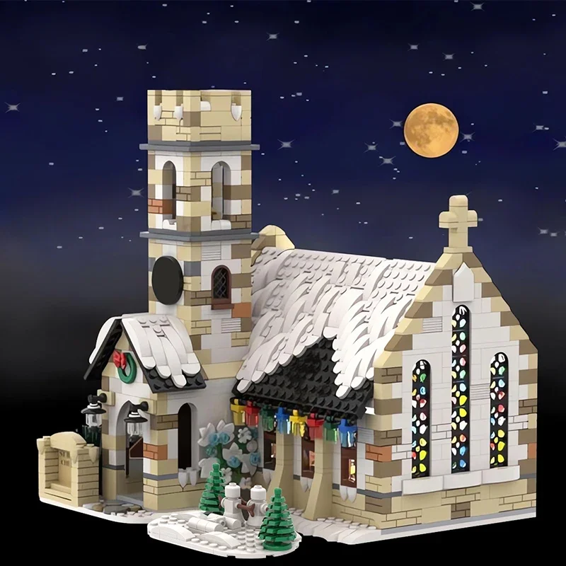 Christmas Winter Village Country Church Snowy Street View Building Block - £50.16 GBP+