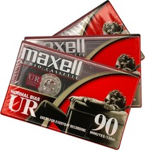 3 Factory Sealed New 90 minute Maxell  Blank Audio Cassette Tapes Normal Bias UR - £11.72 GBP