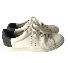 VINCE Womens Shoes White Leather VARIN Sneakers Gray Denim Back Laser Cu... - £12.88 GBP