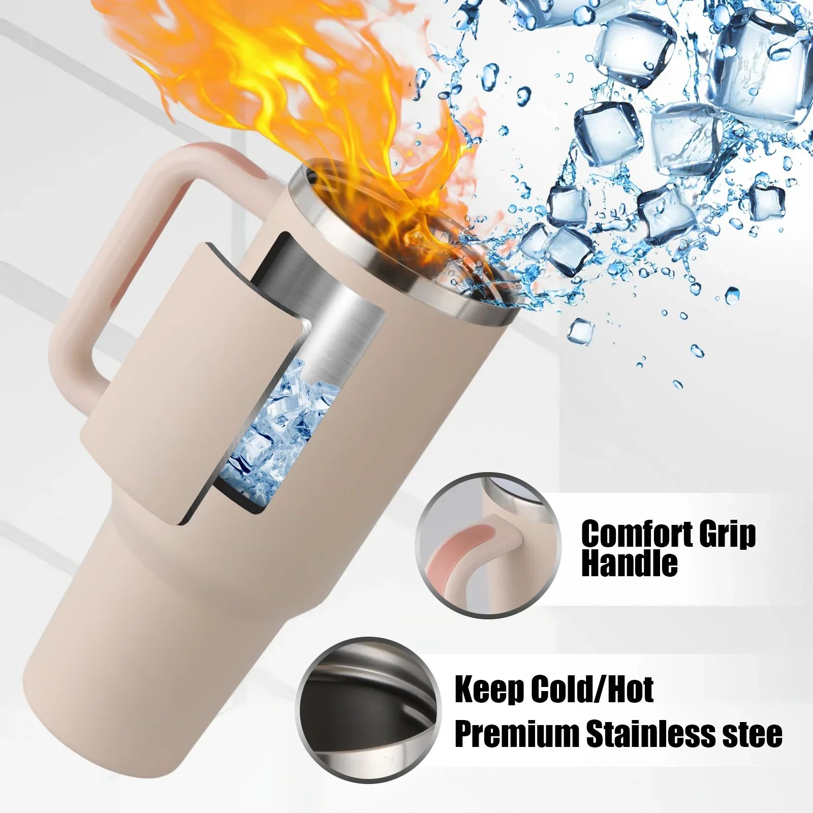 40oz Insulated Mug with Straw: Portable Stainless Steel Water Bottle with Handle - £23.70 GBP