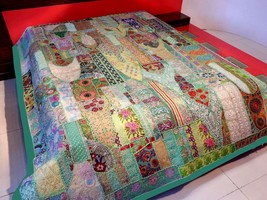 Vintage Patchwork Bedspread Hand Embroidery Bed Cover Throw Wall Hanging Curtain - £107.10 GBP