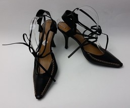 Nine West Womens Shoes Heels Black Leg Lace Strappy Criscross Stitching Size 7.5 - £23.45 GBP