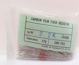NIC Carbon Film Resistors 2.2K Ohms 1/4 Watt 5% Tol. 200 Pieces  - $3.99