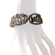 Vintage Open Work Floral Link Bracelet Silver Tone Leaves Art Deco Victo... - $19.79