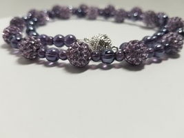 Purple Glass and Lavender Glass Rhinestone Beaded Necklace - £37.57 GBP