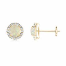 Natural Opal Round Earrings with Diamond for Women in 14K Gold (Grade-AAA , 5MM) - £744.06 GBP