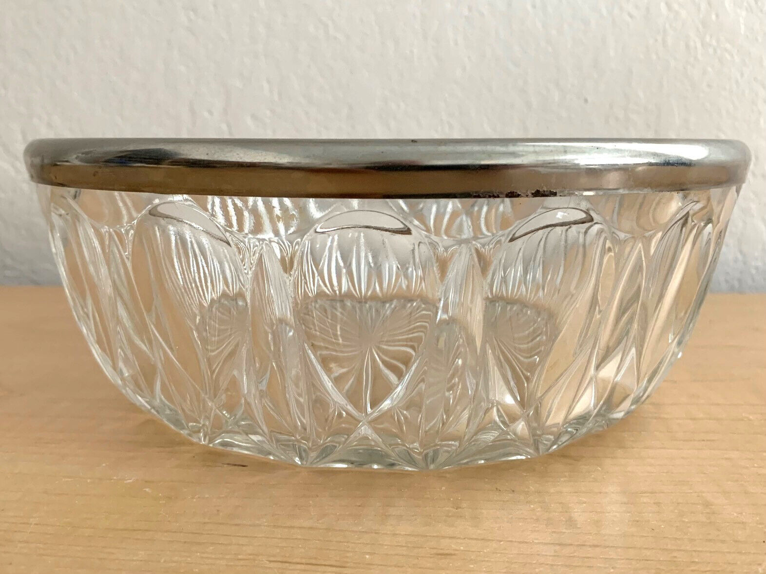 Primary image for Vintage 9" Crystal Bowl with Metal Rim Marked M
