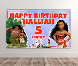 2 X PRINCESS MOANA Personalised Birthday Backdrop - Disney Banner 40x24 Inch - £13.94 GBP