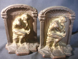 Old Vtg Collectible Cast Iron Thinking Man Unique Set of 2 Bookends - £40.12 GBP