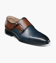 Stacy Adams Raythorne Cap Toe Double Monk Strap Shoes Navy Brown 25671-414 - £95.03 GBP