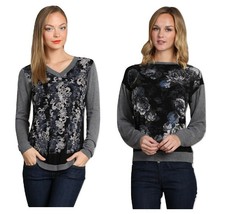 M.Rena Floral Burnout Long Sleeve Print Sweater Top - £22.80 GBP