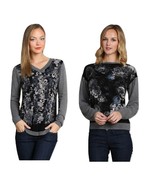 M.Rena Floral Burnout Long Sleeve Print Sweater Top - £23.12 GBP