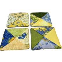 Vintage Handmade Floral Fabric Square Coasters 4.5 x 4.5&quot; - £7.92 GBP