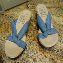 Women&#39;s Shoes US 11 Island Slipper Suade Thong Wedge Sandals Blue Fabric... - £75.00 GBP