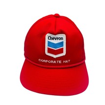 Vtg Chevron Hat Oil Gas Cap Corporate Snap Back YoungAn Hat Mesh Red - £12.10 GBP