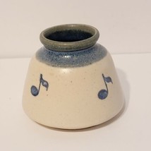 Diana McClure Pottery Cincinnati OH Mini Vase / Jar Blue &amp; Beige Musical Notes - £15.94 GBP