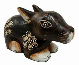 Balinese Wood Handicrafts Crouching Bunny Rabbit With Floral Tattoo Figu... - $24.99