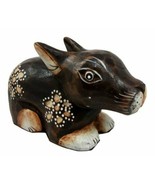 Balinese Wood Handicrafts Crouching Bunny Rabbit With Floral Tattoo Figu... - $34.03 CAD