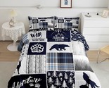 Deer Bear Kids Comforter Set Twin Size,Wolf Hunting Adventure Rustic Bed... - $78.99