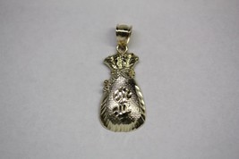 Fine 10K Yellow Gold Diamond Cut Design $ Money Bag Pendant (1.25&quot;)  2.3 grams - £104.39 GBP