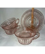 Queen Mary Anchor Hocking Pink Depression Glass 3 Cups Round Handle Sauc... - $24.99