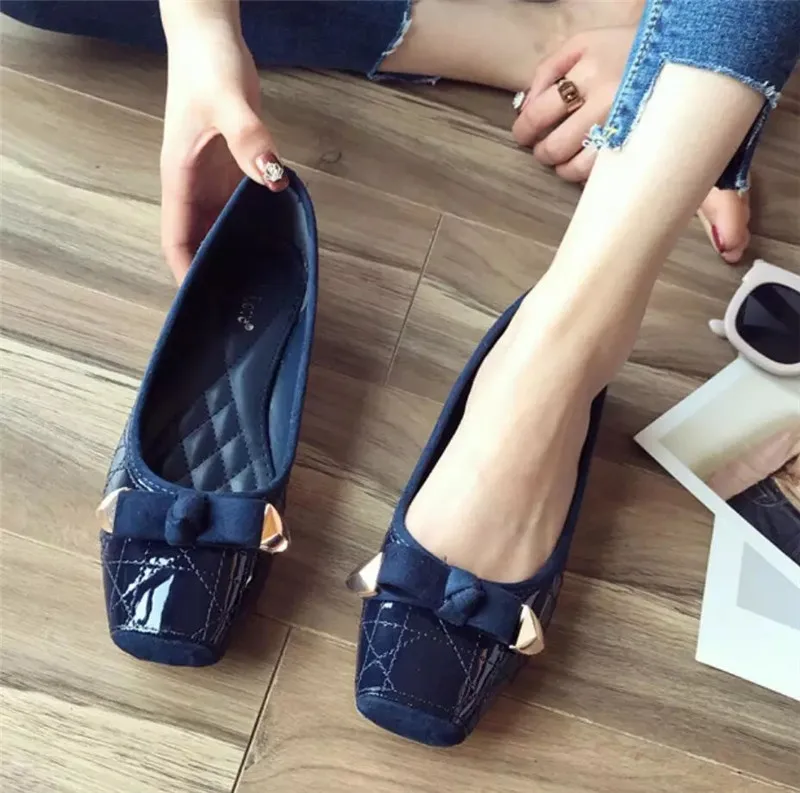 New arrival patent leather women ballet flats shoes woman plus size 41 black square toe thumb200