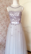 GRAY A-line Embroidery Flower Sweetheart Tulle Gray Bridesmaid Wedding Dresses image 8