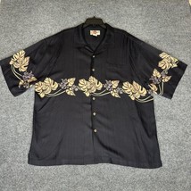 Hilo Hattie Hawaiian Shirt Men XL Black Floral Silk Camp Button Up Short Sleeve - $19.38