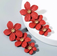 red flower big dangle fashion earrings Mexico 5 de Mayo new - £10.35 GBP